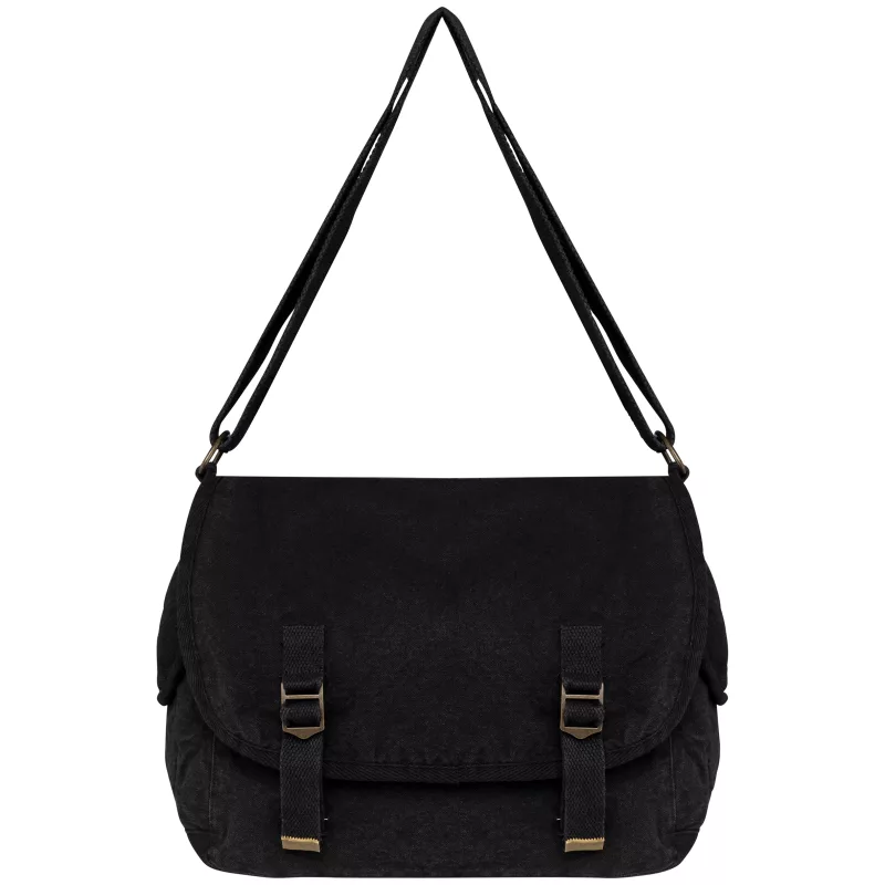Eco-friendly washed effect messenger bag, Washed black