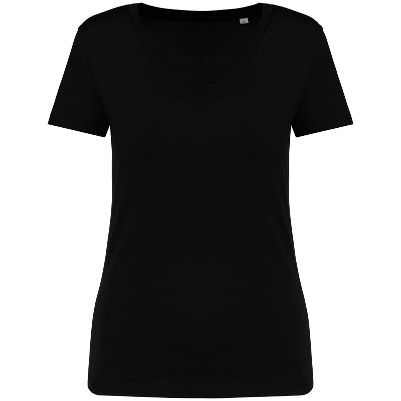 Damen Umweltfreundliches T-Shirt mit V-Ausschnitt, Black