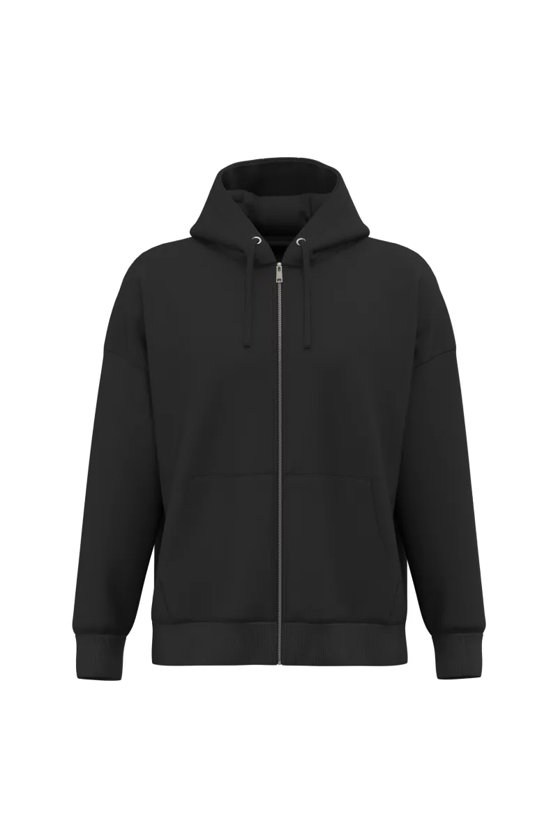 Eco-friendly unisex oversized full-zip hooded sweatshirt, Black