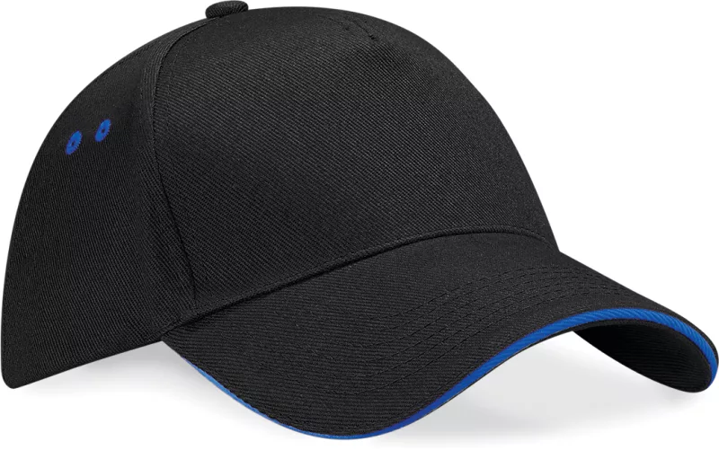 Men ultimate 5 panels cap - contrast sandwich peak, Black / Bright Royal