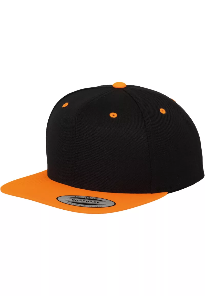 Zweifarbige Classic Snapback Cap, BLACK / Neon Orange