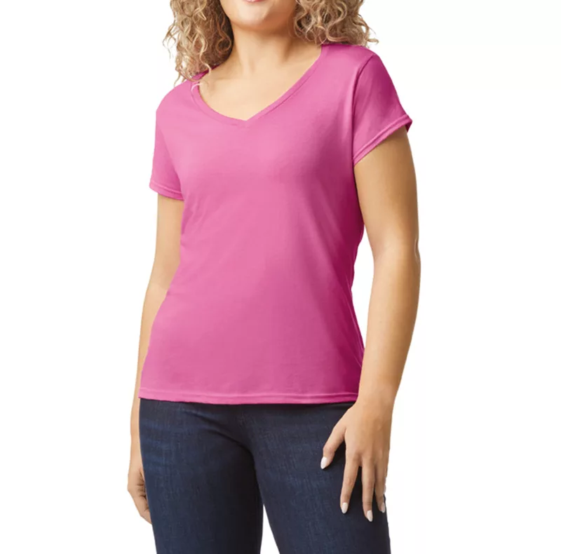 T-shirt femme col v Softstyle, Azalea