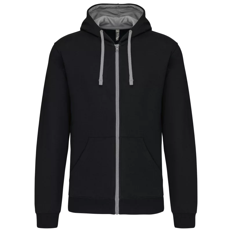 Sweat-shirt zippé capuche contrastée, Black / Fine Grey