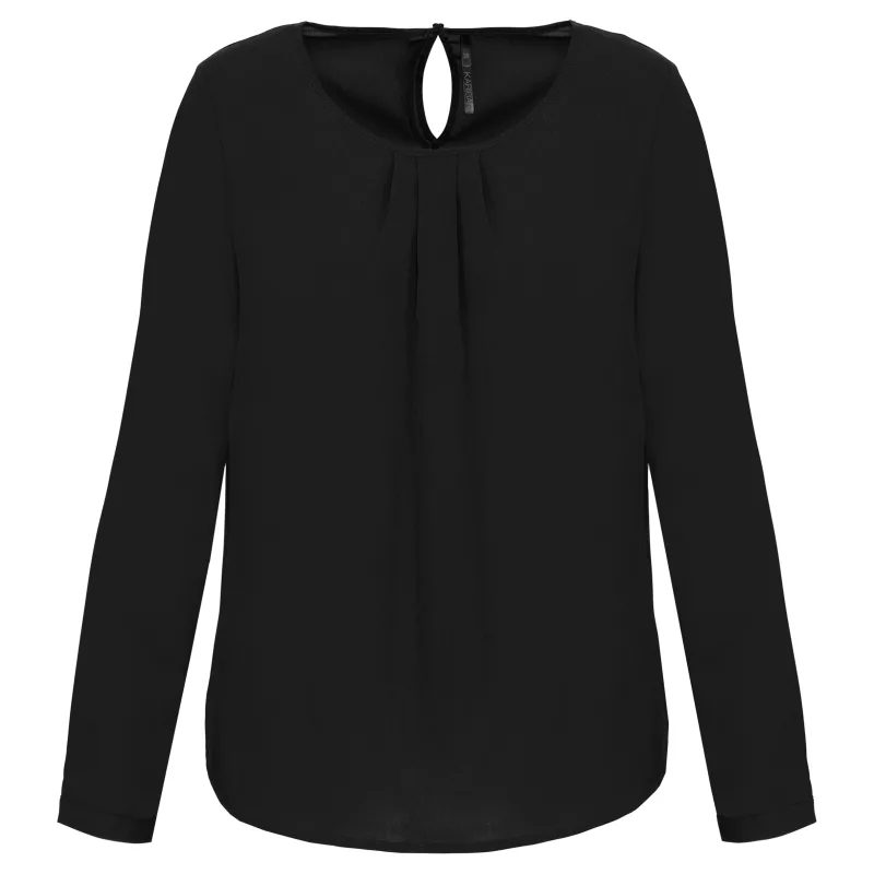 Blouse crêpe manches longues femme, Black