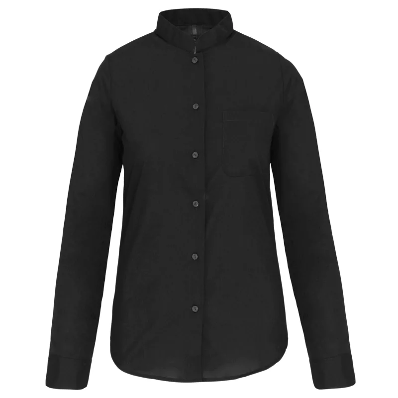 Chemise col mao manches longues femme, Black