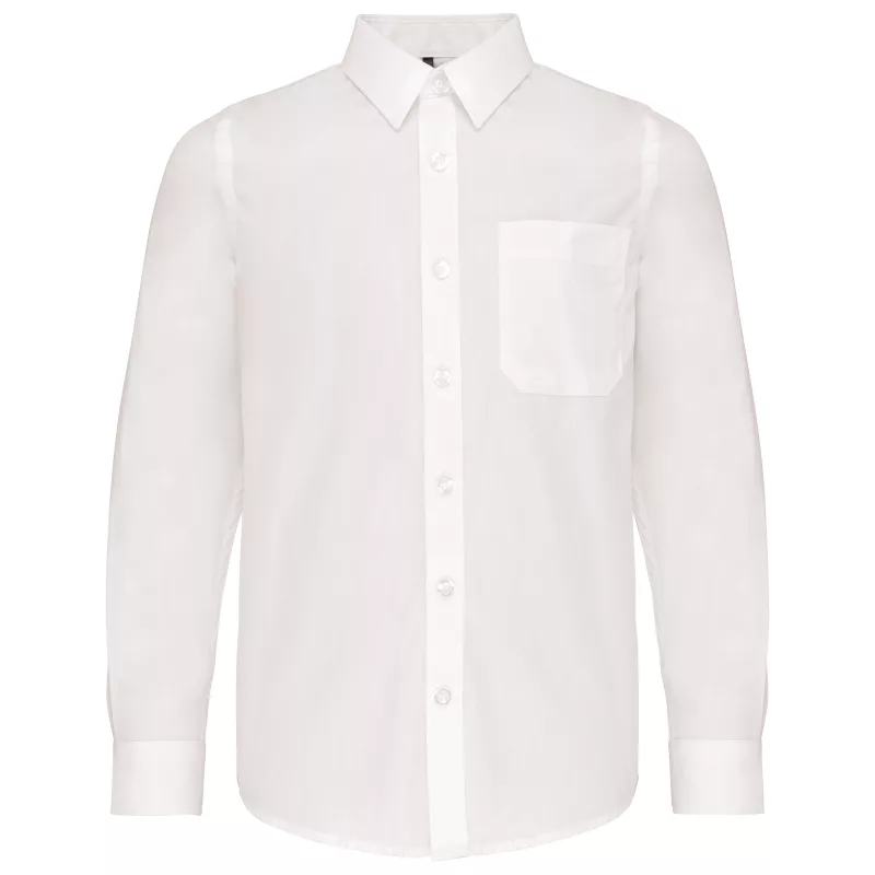 Kinder Popelin-Hemd Langarm, White