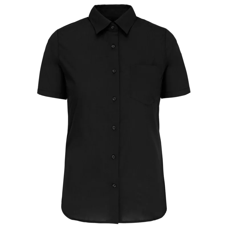 Damen Popelinebluse Kurzarm, Black