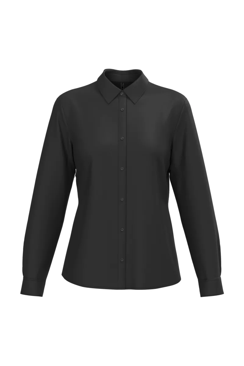 Chemise popeline polycoton sans poche entretien facile femme, Black