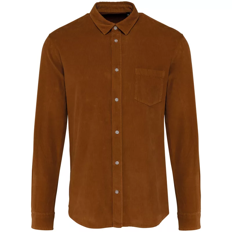 Chemise manches longues en velours homme, Washed Brandy