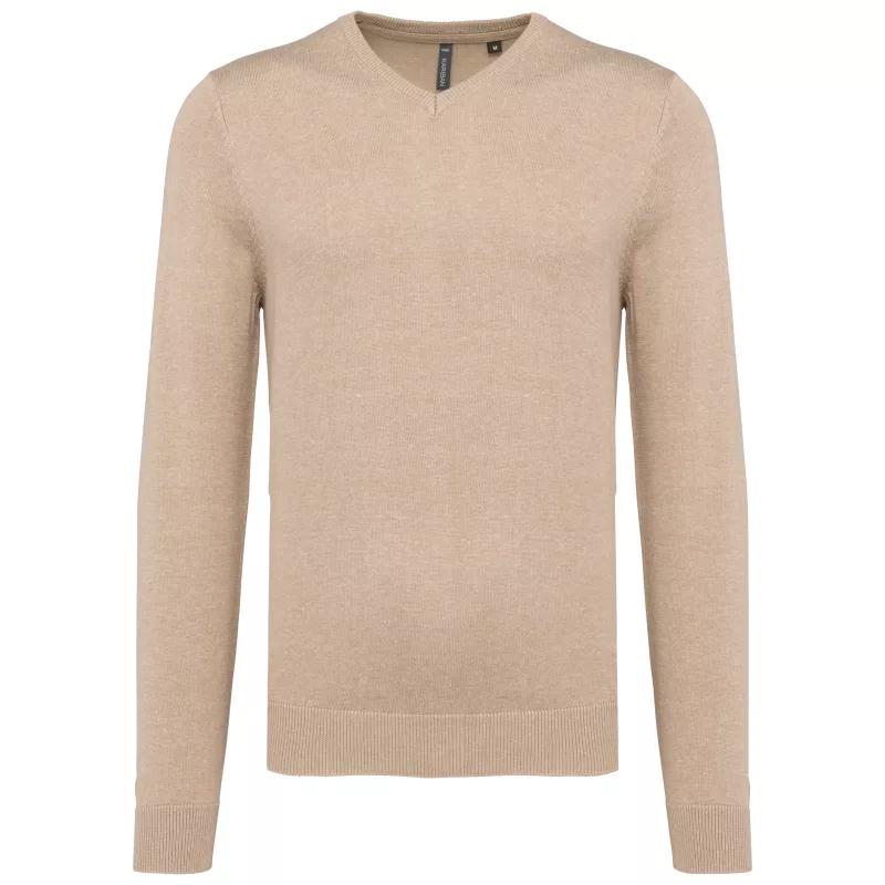 Pull col V homme, Beige heather