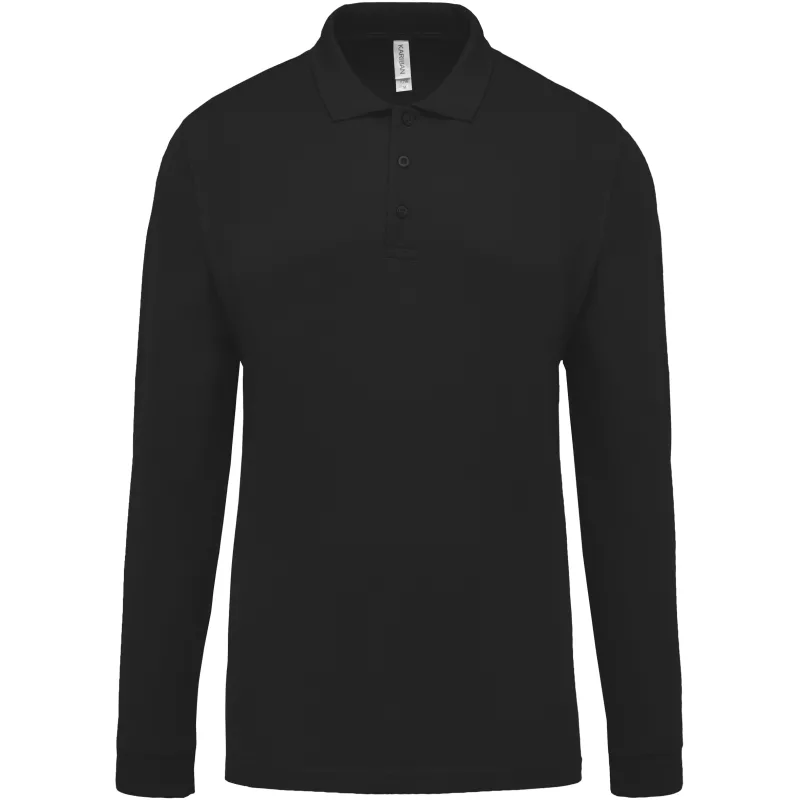Polo piqué manches longues homme, Black