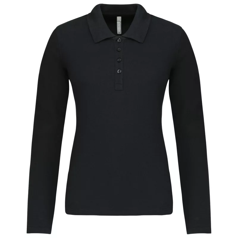 Polo piqué manches longues femme, Black