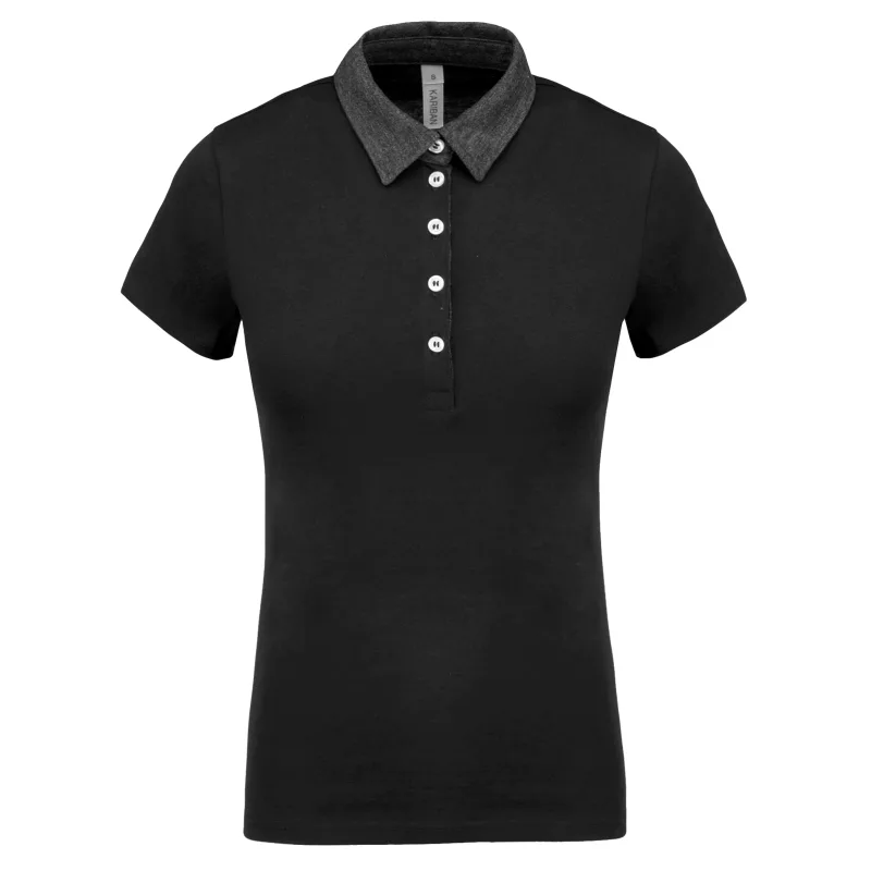Polo jersey bicolore femme, Black / Dark Grey Heather