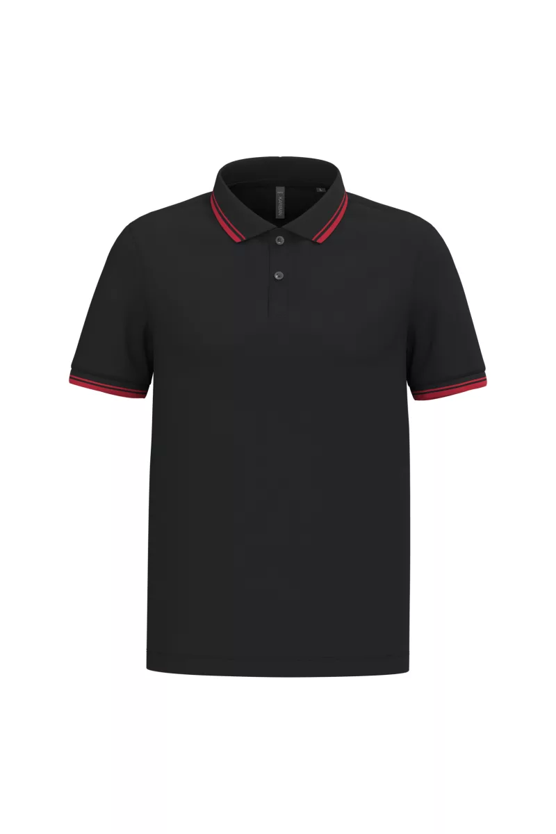 Polo homme manches courtes à liserés contrastés, Black / Red