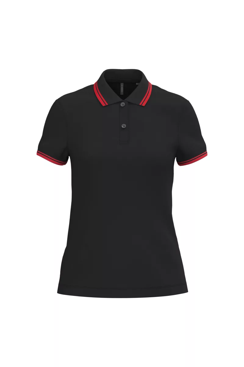 Polo femme manches courtes à liserés contrastés, Black / Red