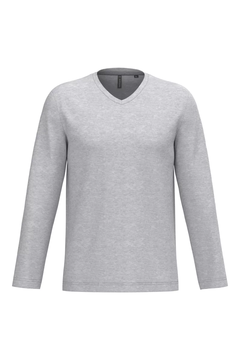 T-shirt col V manches longues homme, Ash Heather