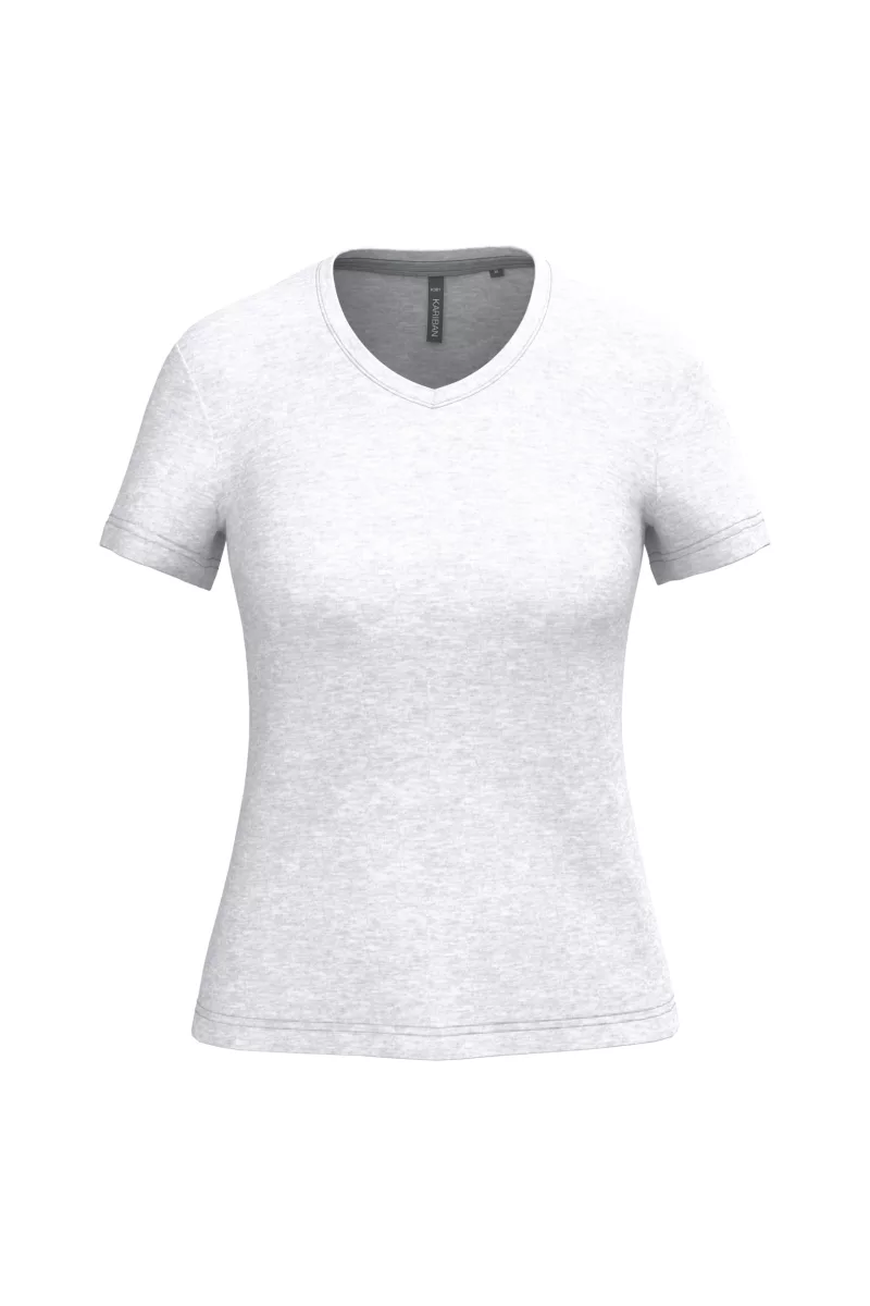 T-shirt col V manches courtes femme, Ash Heather