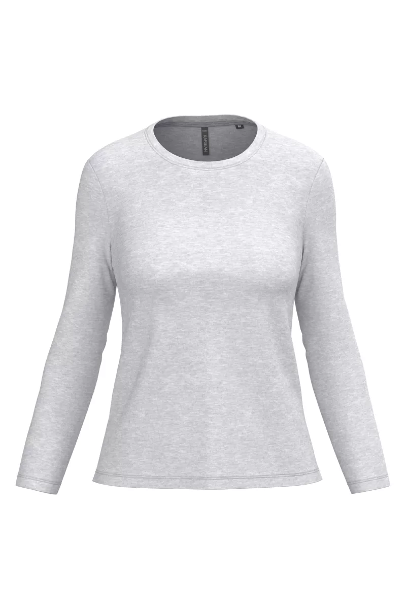 T-shirt col rond manches longues femme, Ash Heather