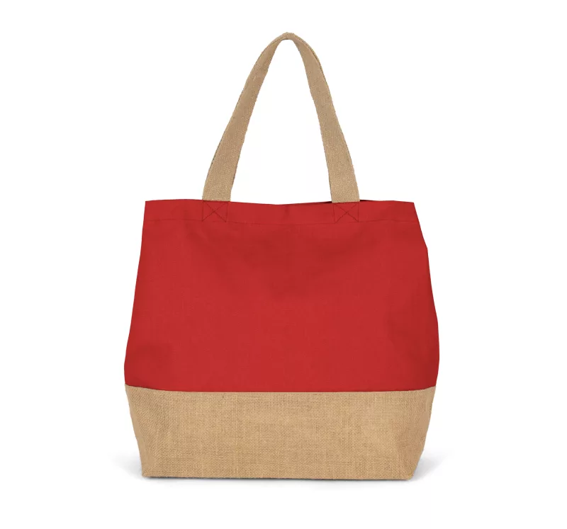 Sac shopping en toiles de coton et jute, Arandano Red / Natural