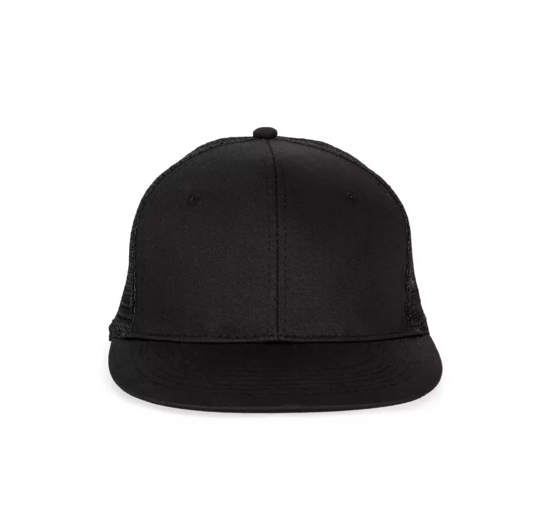 Trucker-Cap - 6-Panels-Kappe, Flachschirm, Black