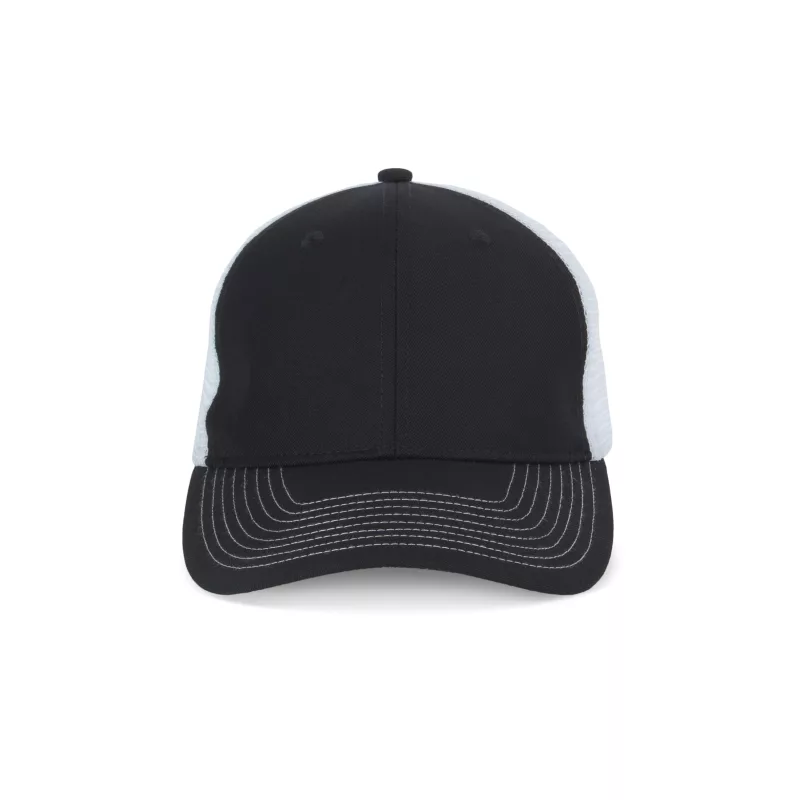 6 panel Trucker with contrast color stitching, Black / White