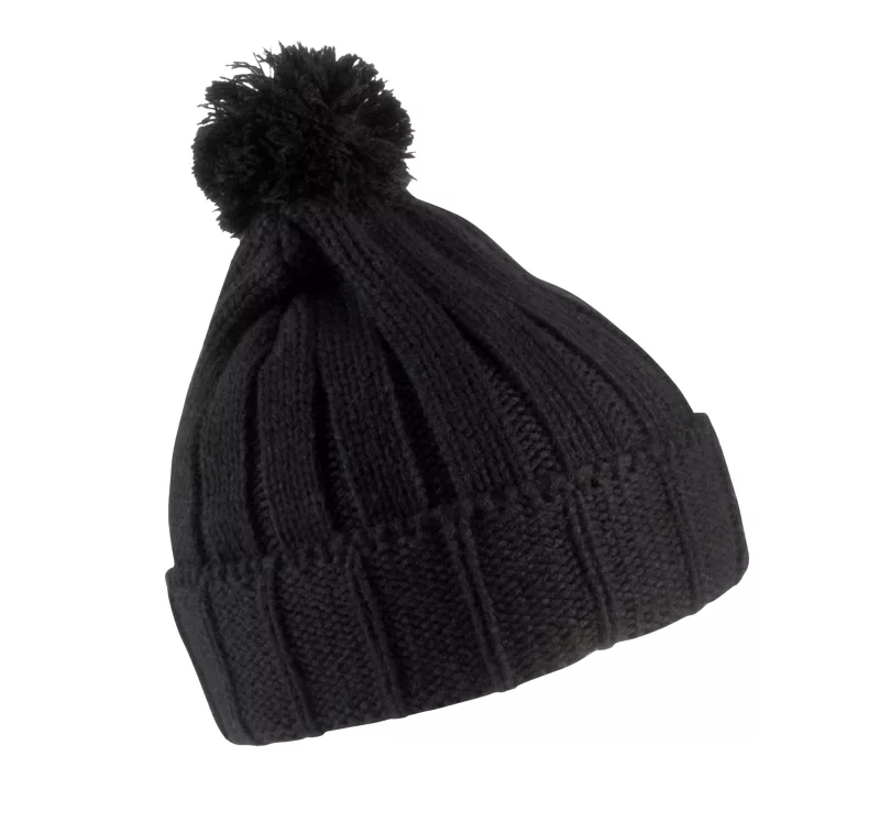 Bommelmütze mit Umschlag., Black