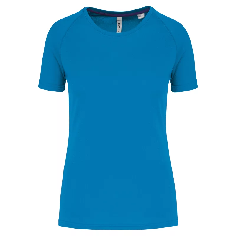 T-shirt de sport à col rond recyclé femme, Aqua Blue