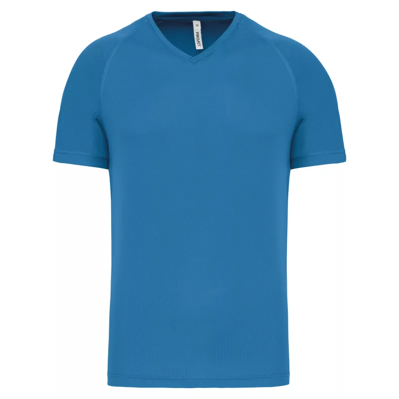 T-shirt de sport manches courtes col v homme, Aqua Blue