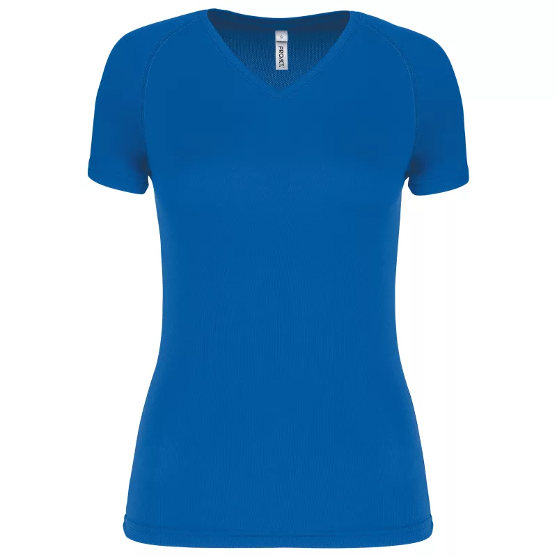 T-shirt de sport manches courtes col v femme, Aqua Blue