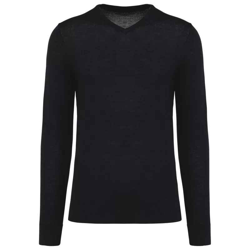 Merino-Herrenpullover mit V-Ausschnitt, Black