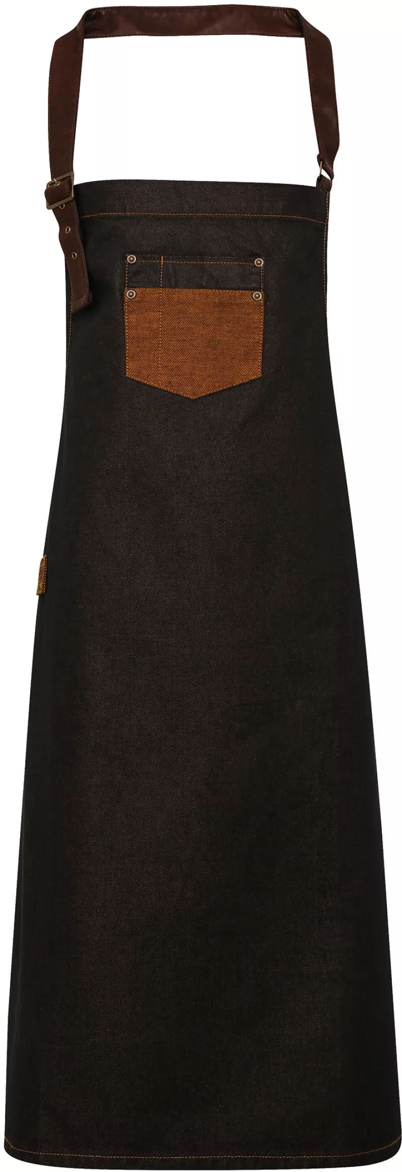 Division Bib Apron, Black / Tan Denim