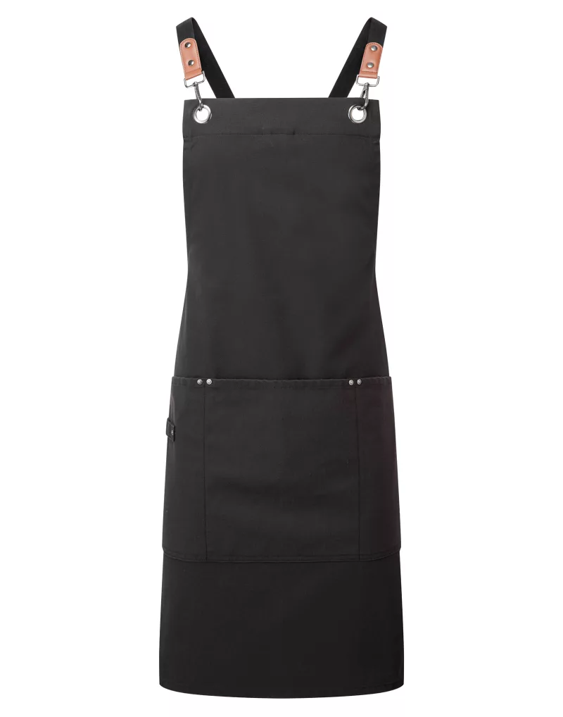 Bib apron with crossed CLIP 'N' CLASP back straps, Black