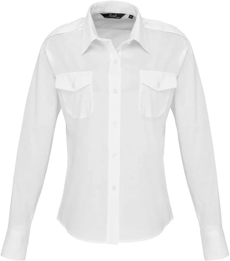 Damen-Langarm-Pilotenbluse, White