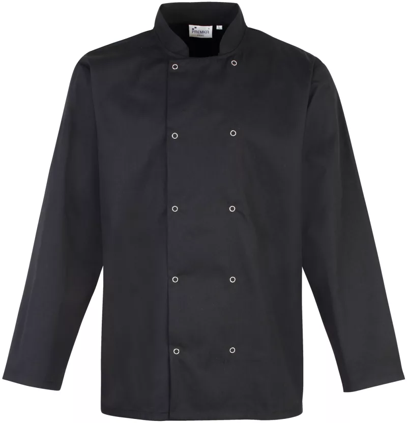 Long Sleeve Press Stud Chef's Jacket, Black