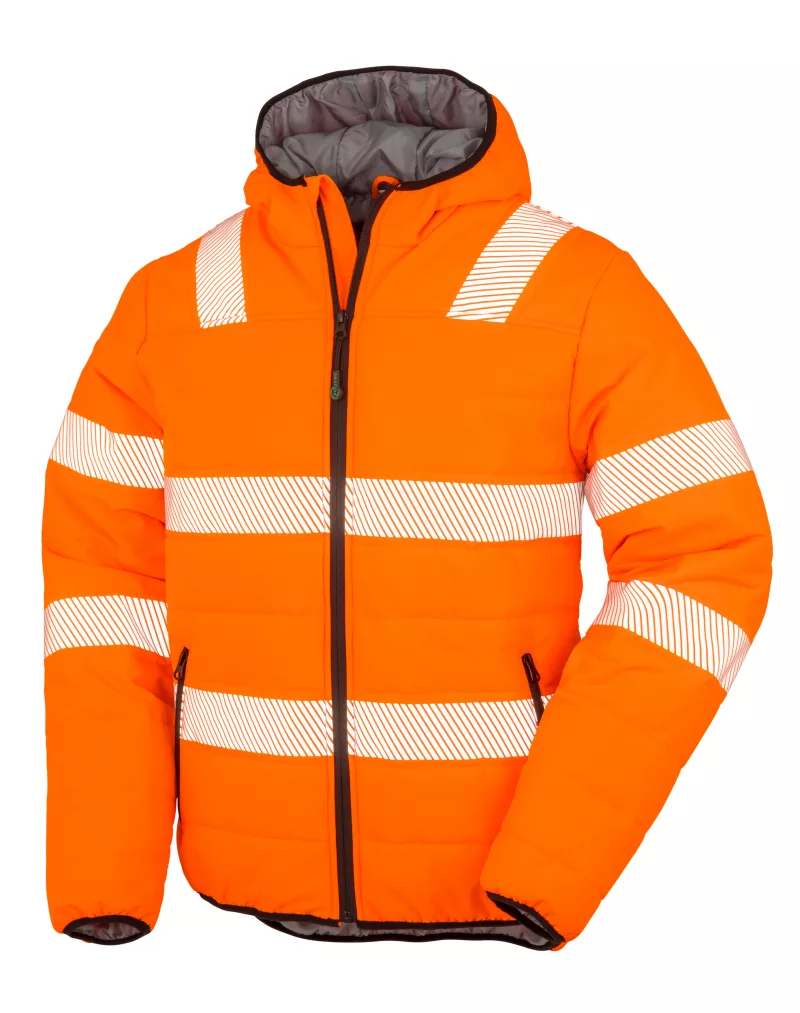 Recycled ripstop padded safety jacket, Fluorescent Orange