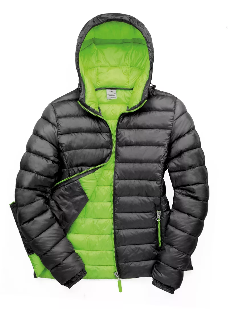 Womens Snow Bird Hooded Jacket, Black / Lime
