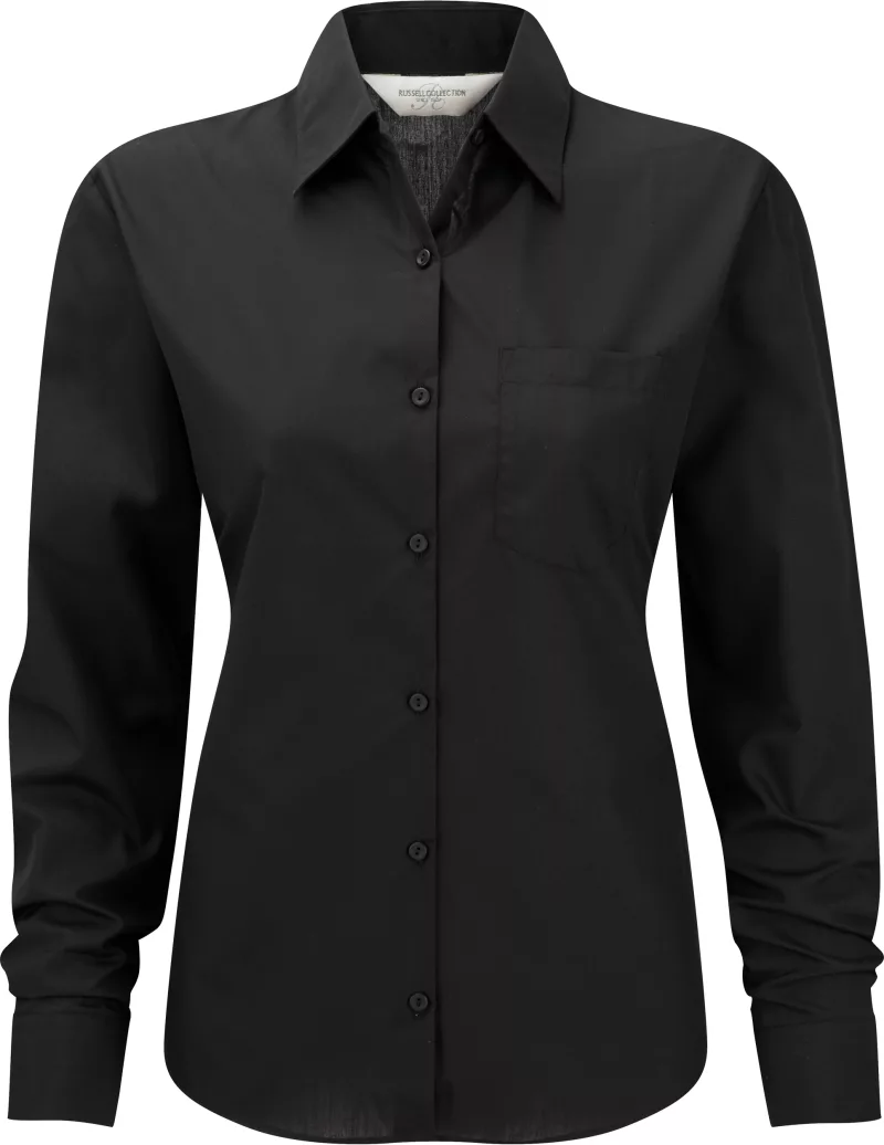 Chemise femme popeline polycoton manches longues, Black