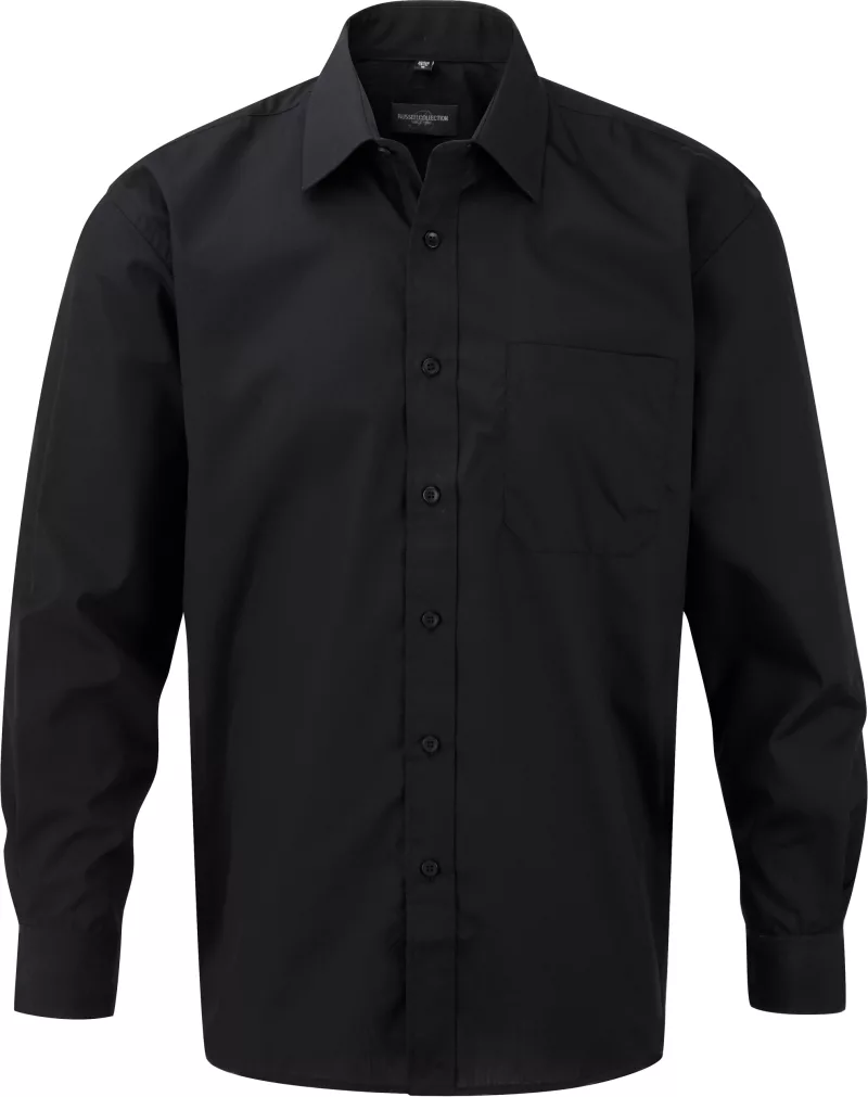 Men's Ls Polycotton Popelinehemd, Black