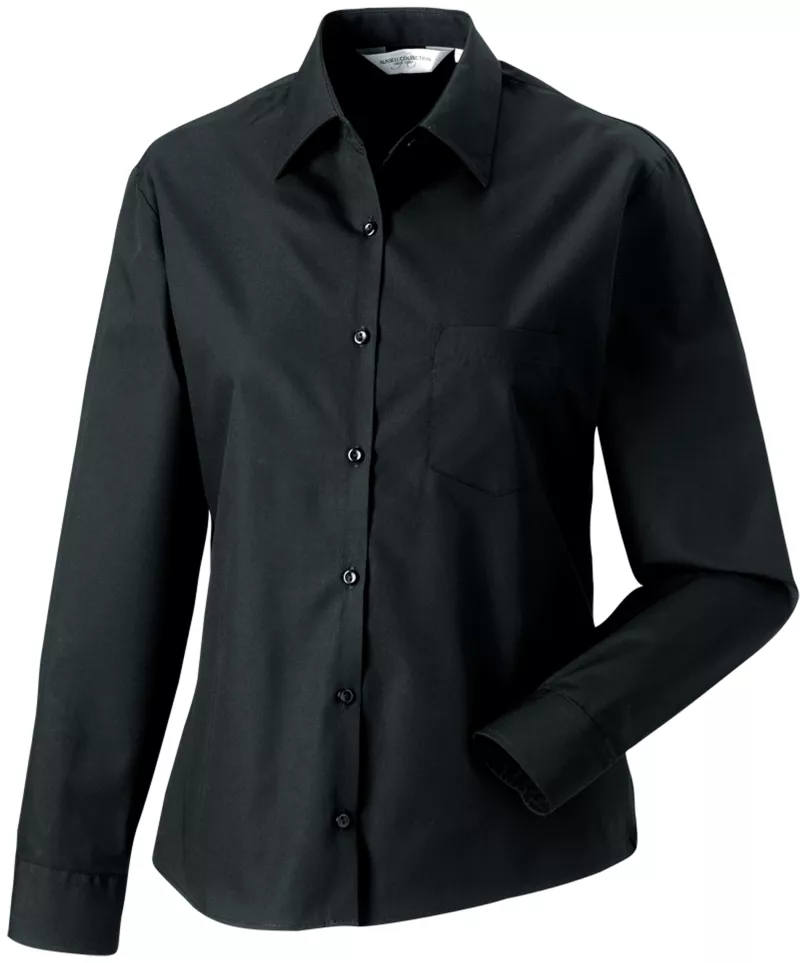Ladies' Long-Sleeved Pure Cotton Poplin Shirt, Black