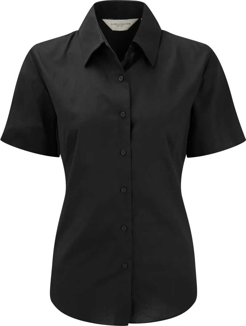 Short-Sleeved Ladies' Oxford Shirt, Black