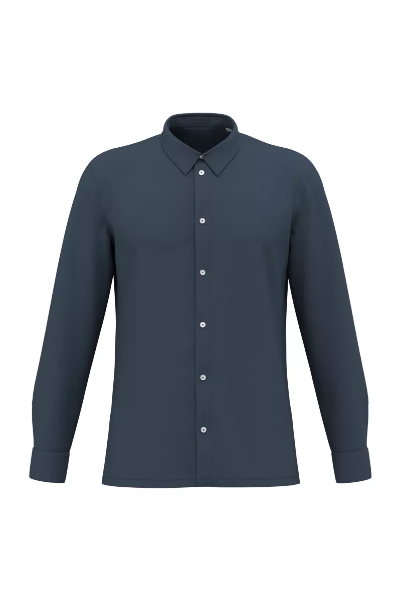 Umweltfreundliches, ausgewaschenes Herrenhemd aus Pikee-Strick, Washed Navy Blue