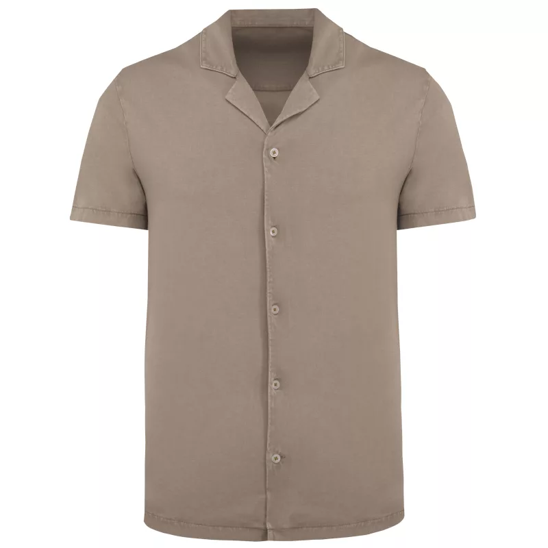 Chemise écoresponsable à col bowling délavée en jersey manches courtes homme, Washed Cream Coffee