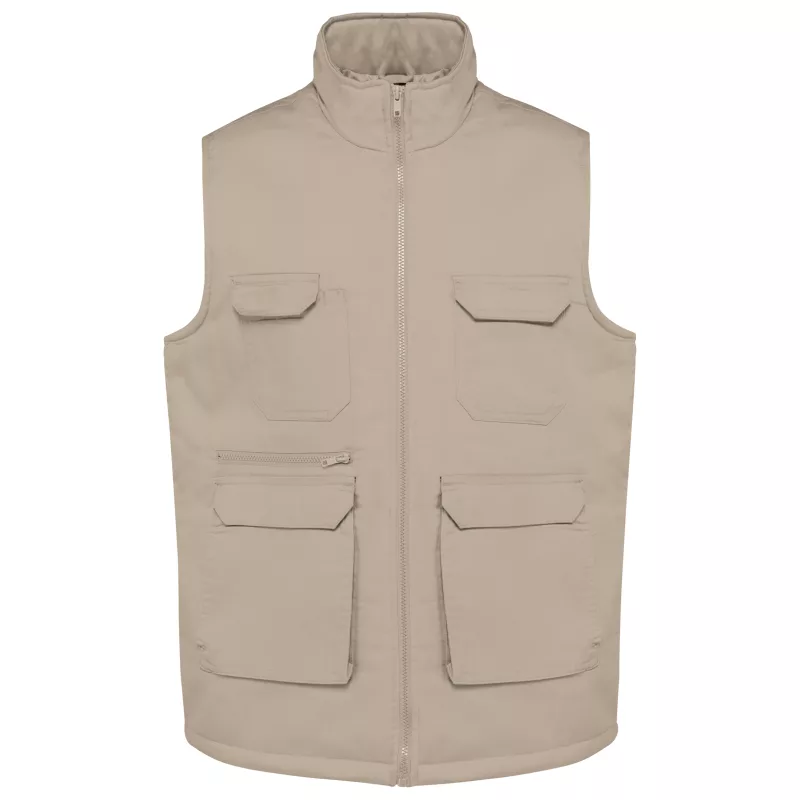 Gilet polycoton multipoches rembourré unisexe, Beige