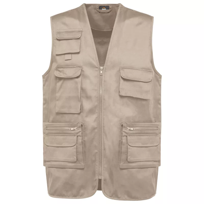 Gilet polycoton multipoches doublé unisexe, Beige