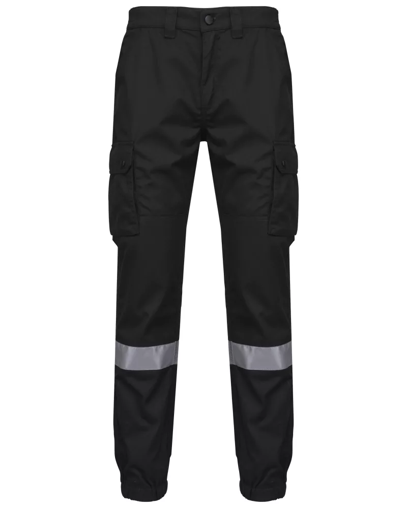 Pantalon cargo unisexe avec bas élastiqué et bande réfléchissante, Black
