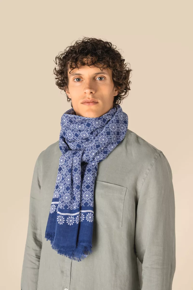 Unisex-Schal mit Blumenmuster, Blue Floral Mozaic