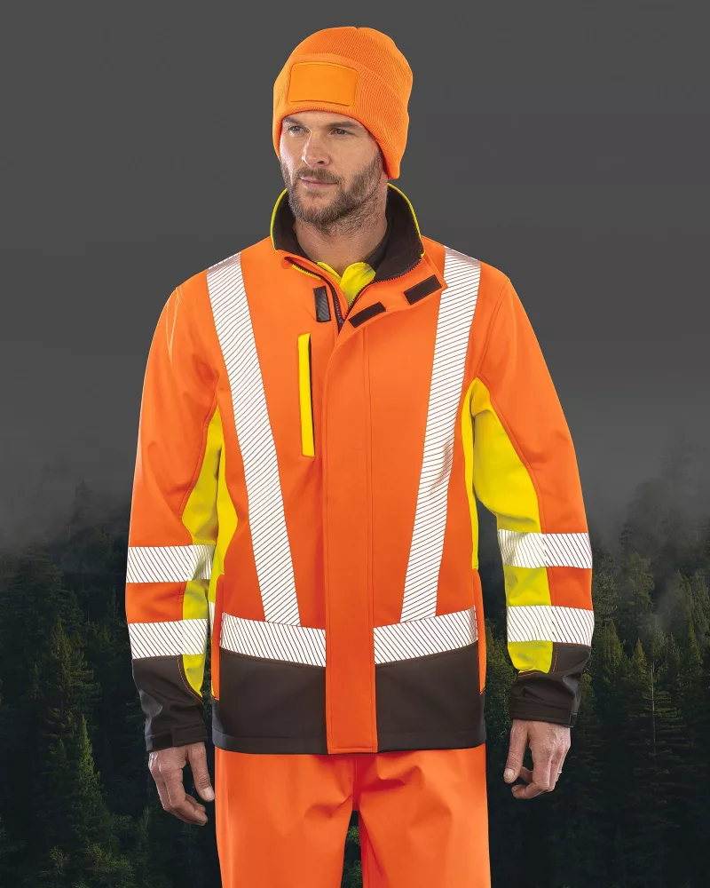 Veste softshell de sécurité recyclé 3 couches, Fluorescent Yellow / Orange / Black